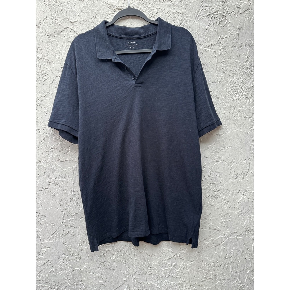 Vince Mens Slub‎ Cotton Short Sleeve Polo Shirt Navy Blue XL Cotton